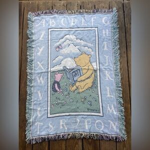 Winnie The Pooh Tapestry Blanket Vintage Disney Throw Piglet Alphabet